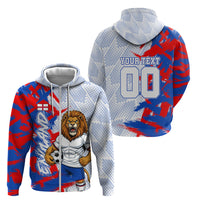 Personalized England Football Zip Hoodie Fierce Lion Mascot Abstract Brush Stroke