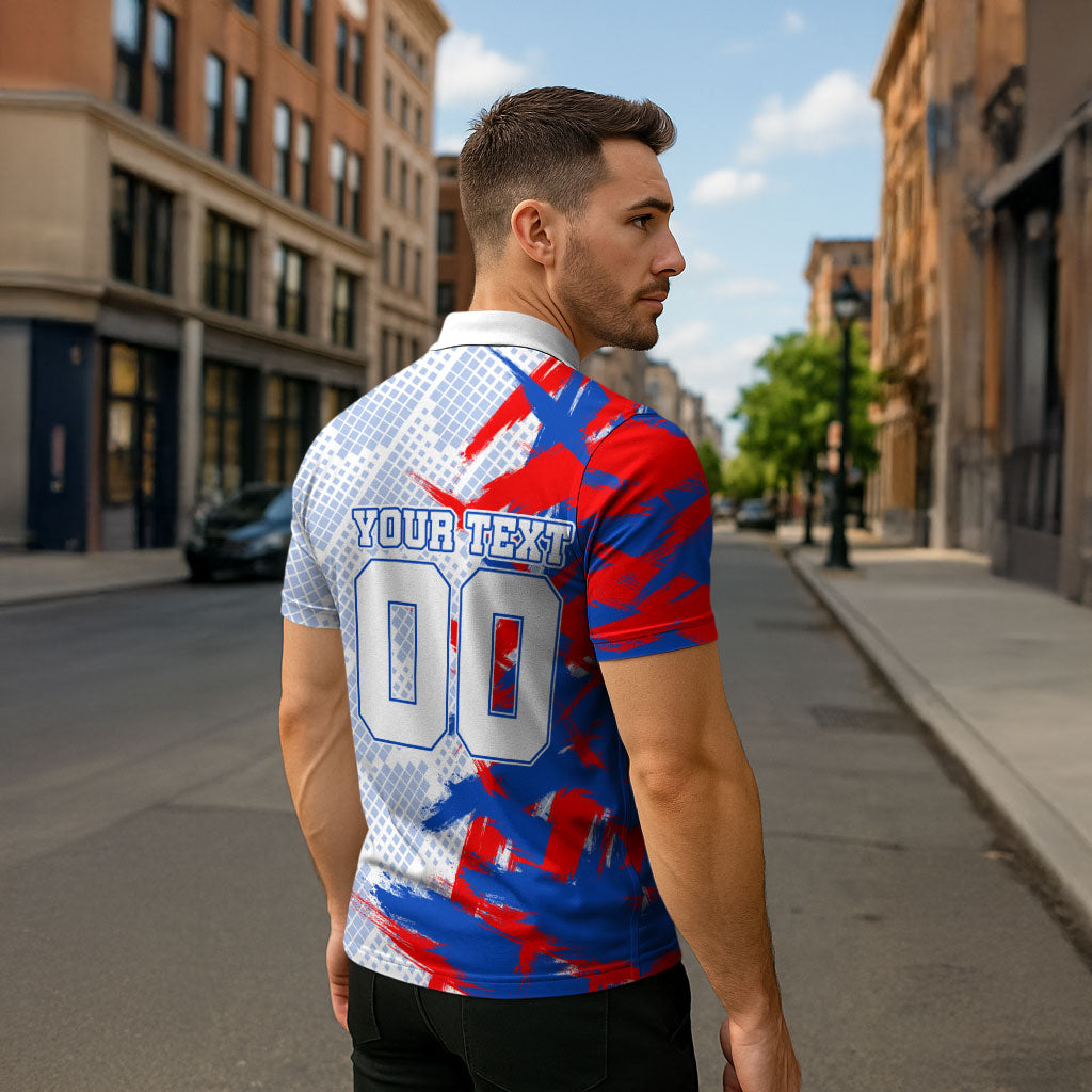 Personalized England Football Zipper Polo Shirt Fierce Lion Mascot Abstract Brush Stroke