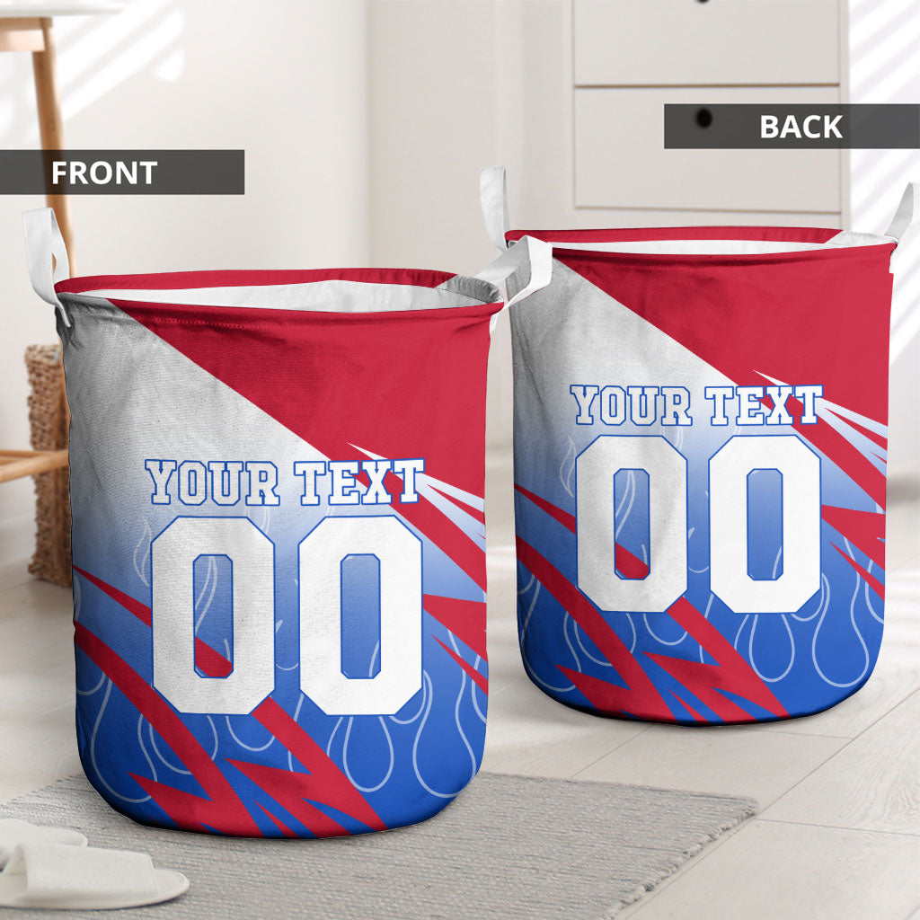 Personalized England Football Laundry Basket Dynamic Lion Athlete Red Blue Flame