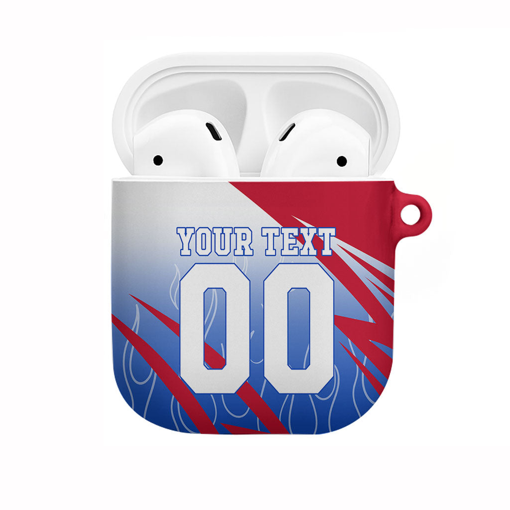 Personalized England Football AirPods Case Dynamic Lion Athlete Red Blue Flame