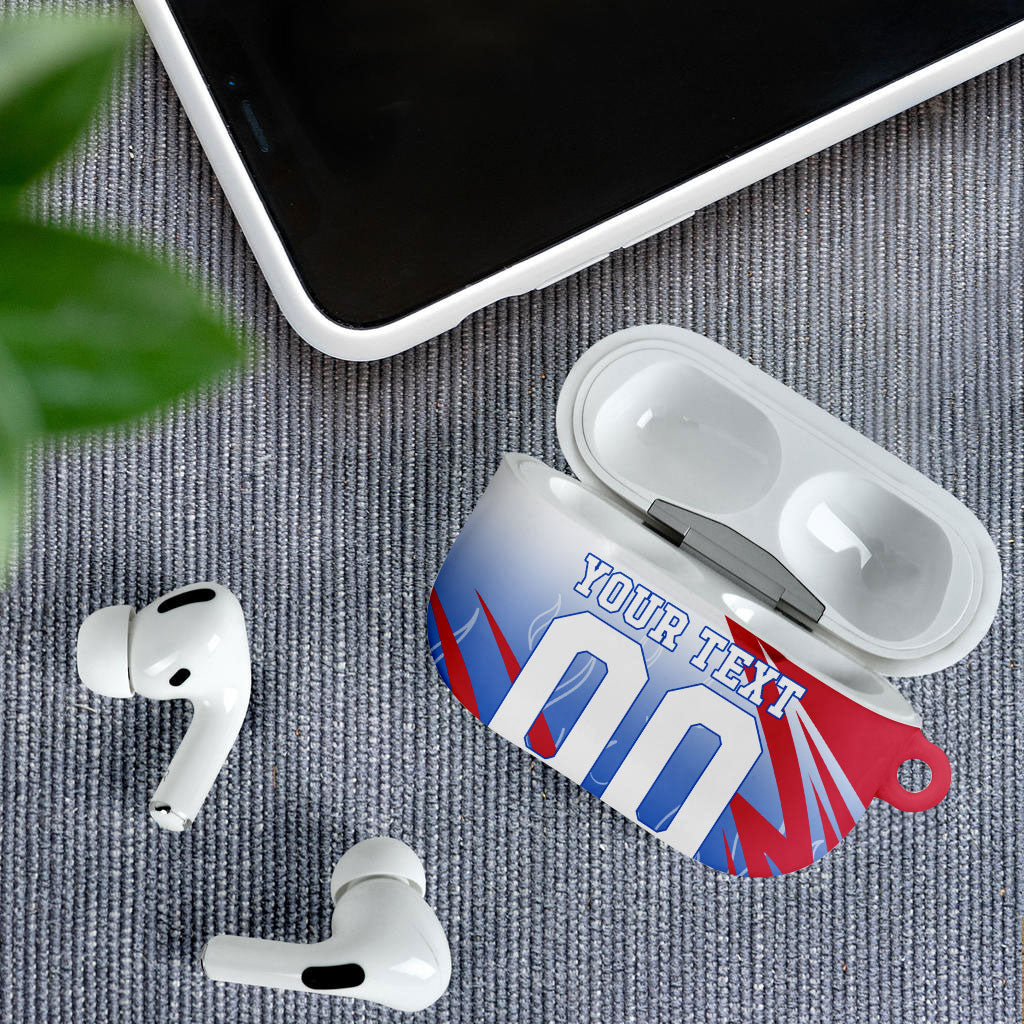 Personalized England Football AirPods Case Dynamic Lion Athlete Red Blue Flame