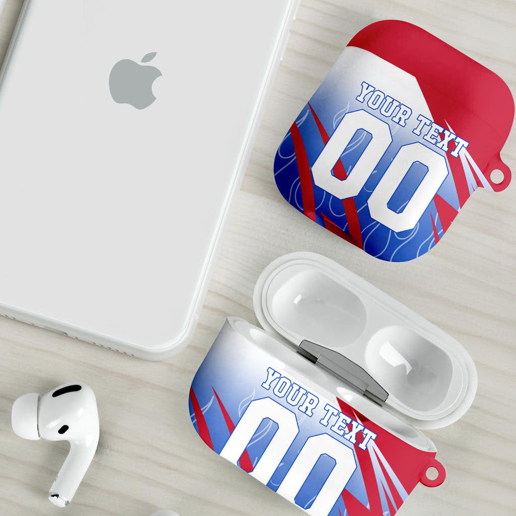 Personalized England Football AirPods Case Dynamic Lion Athlete Red Blue Flame