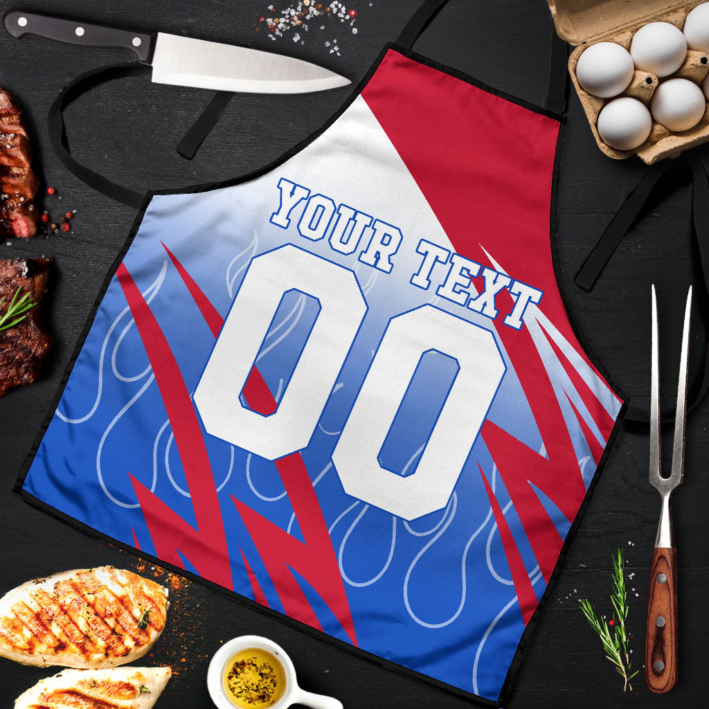 Personalized England Football Apron Dynamic Lion Athlete Red Blue Flame