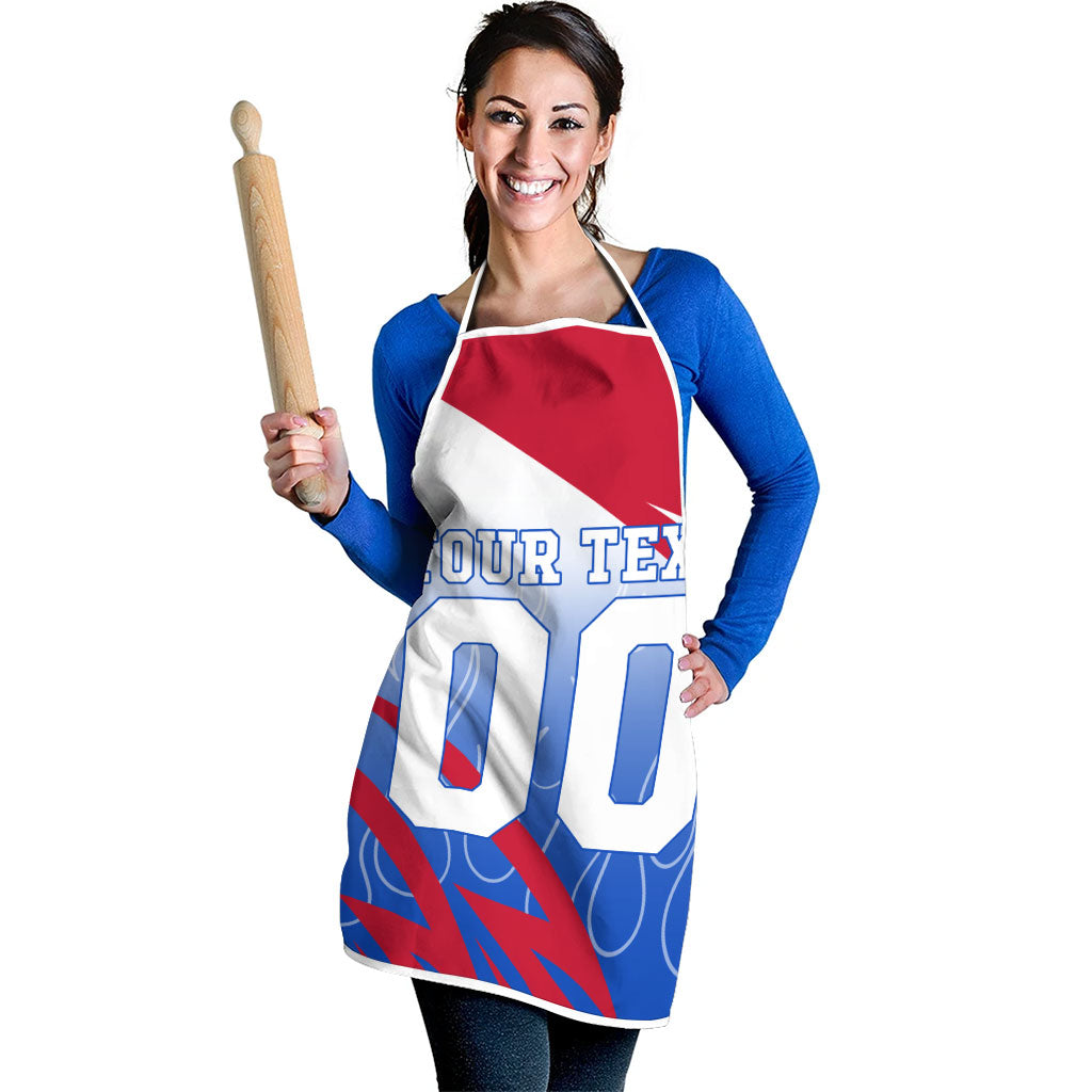 Personalized England Football Apron Dynamic Lion Athlete Red Blue Flame
