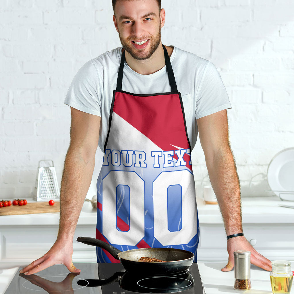 Personalized England Football Apron Dynamic Lion Athlete Red Blue Flame