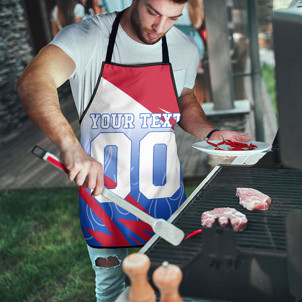 Personalized England Football Apron Dynamic Lion Athlete Red Blue Flame