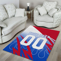 Personalized England Football Area Rug Dynamic Lion Athlete Red Blue Flame