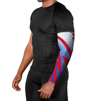 Personalized England Football Arm Sleeves Dynamic Lion Athlete Red Blue Flame