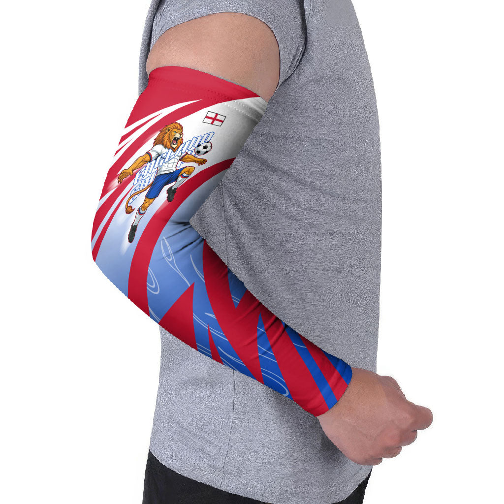 Personalized England Football Arm Sleeves Dynamic Lion Athlete Red Blue Flame