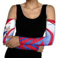 Personalized England Football Arm Sleeves Dynamic Lion Athlete Red Blue Flame