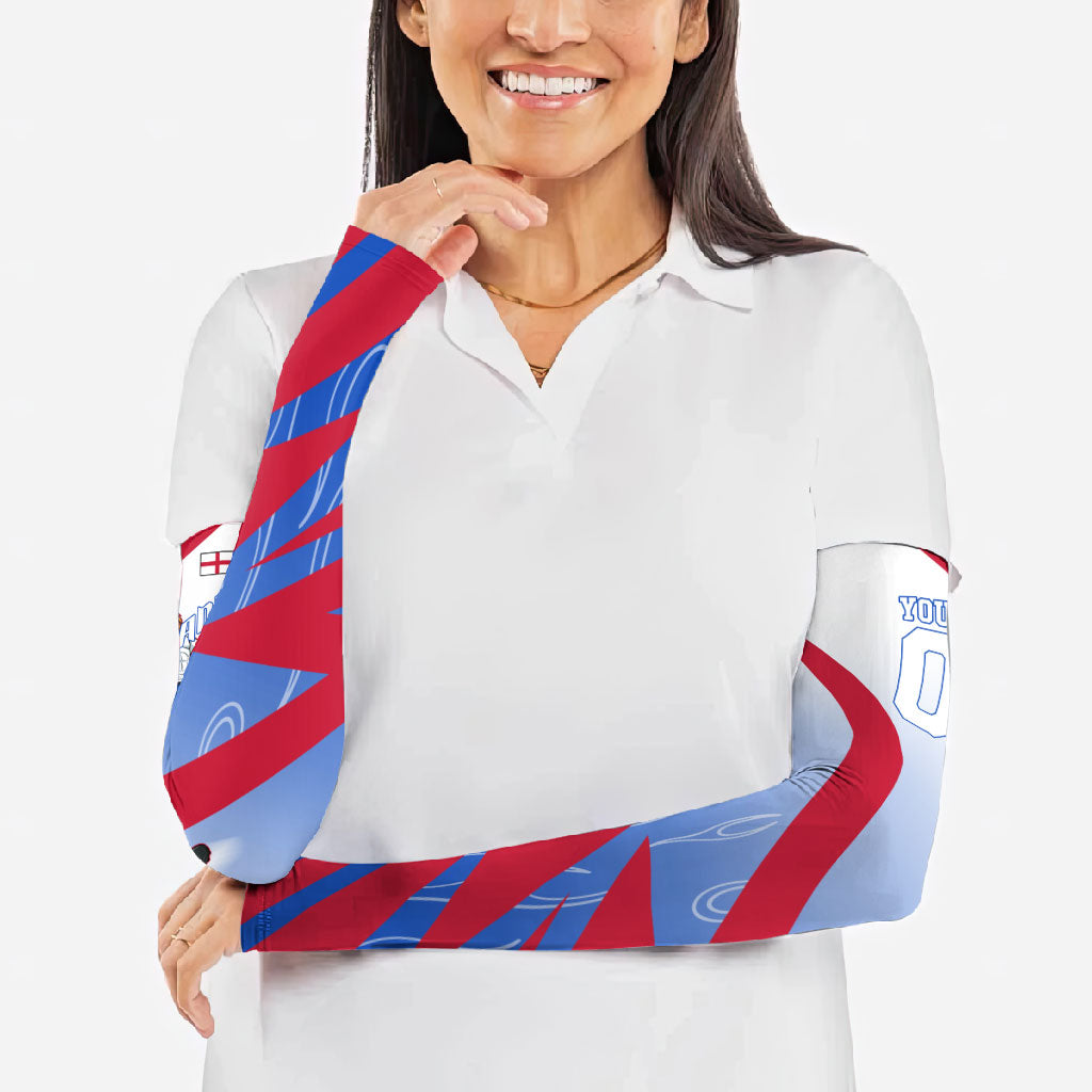 Personalized England Football Arm Sleeves Dynamic Lion Athlete Red Blue Flame