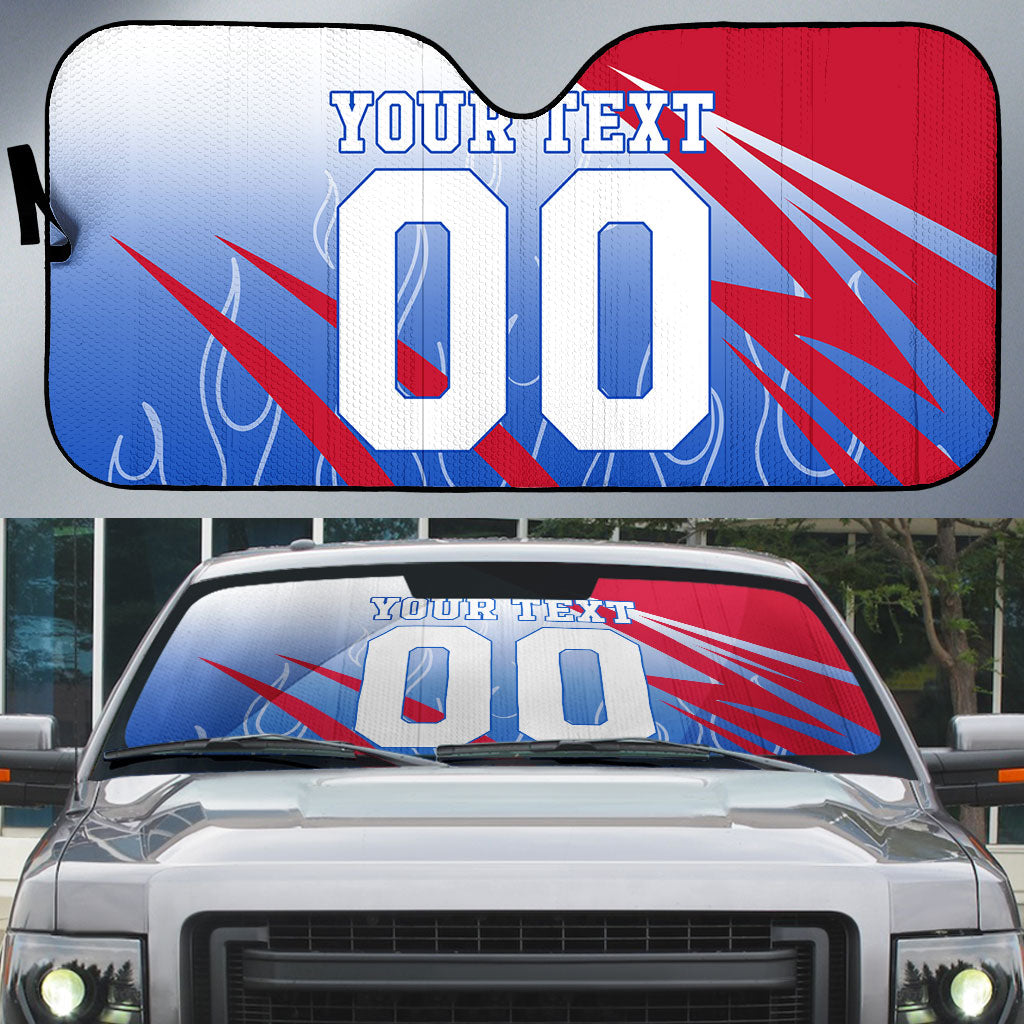 Personalized England Football Auto Sun Shade Dynamic Lion Athlete Red Blue Flame