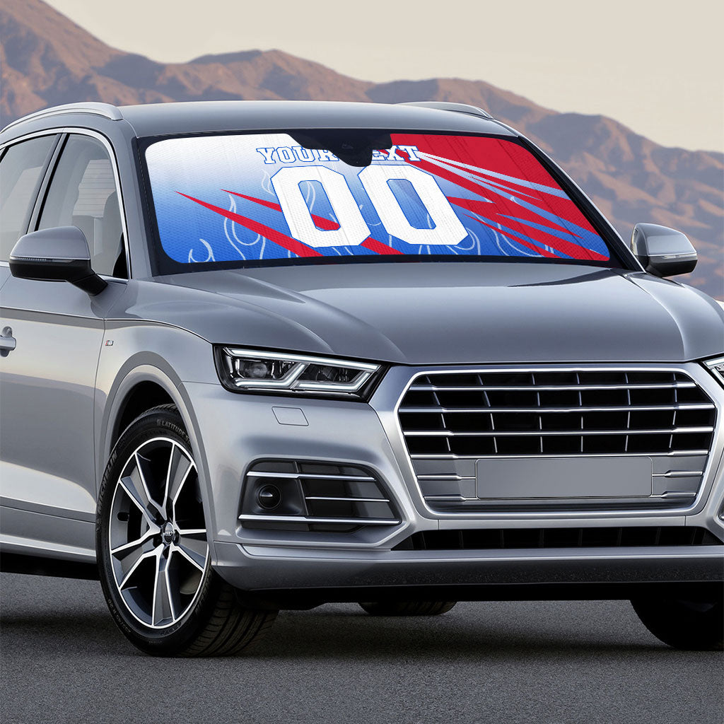 Personalized England Football Auto Sun Shade Dynamic Lion Athlete Red Blue Flame
