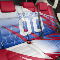 Personalized England Football Back Car Seat Cover Dynamic Lion Athlete Red Blue Flame
