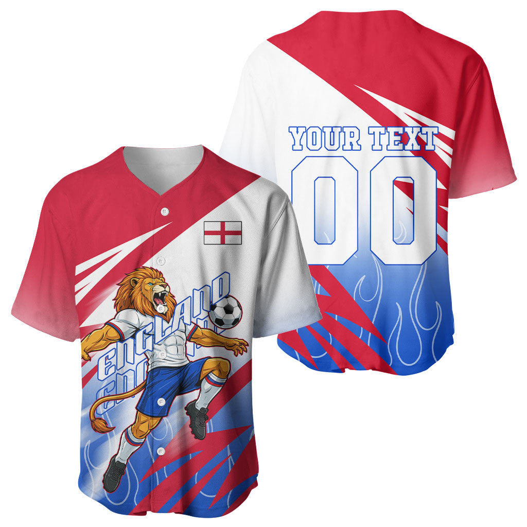 Personalized England Football Baseball Jersey Dynamic Lion Athlete Red Blue Flame