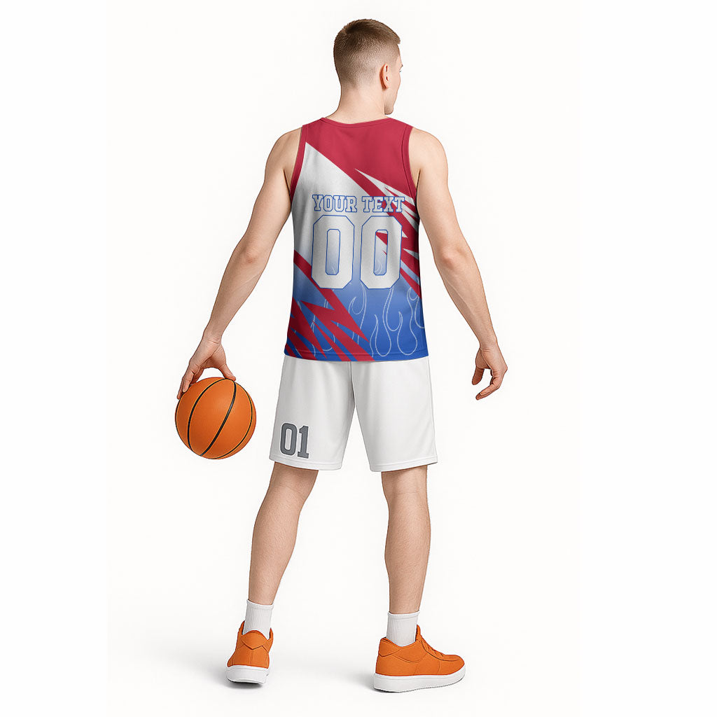 Personalized England Football Basketball Jersey Dynamic Lion Athlete Red Blue Flame