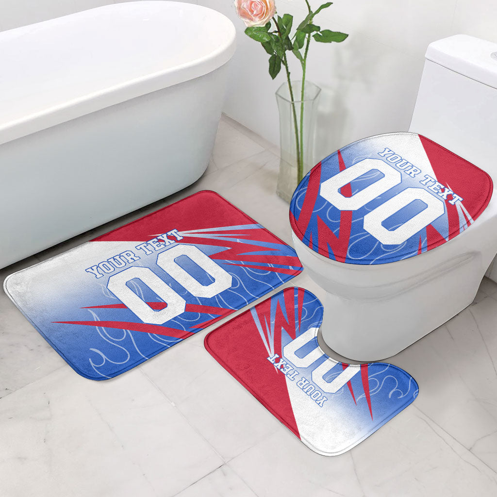 Personalized England Football Bathroom Set Dynamic Lion Athlete Red Blue Flame
