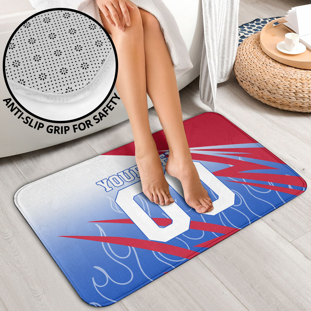 Personalized England Football Bathroom Set Dynamic Lion Athlete Red Blue Flame