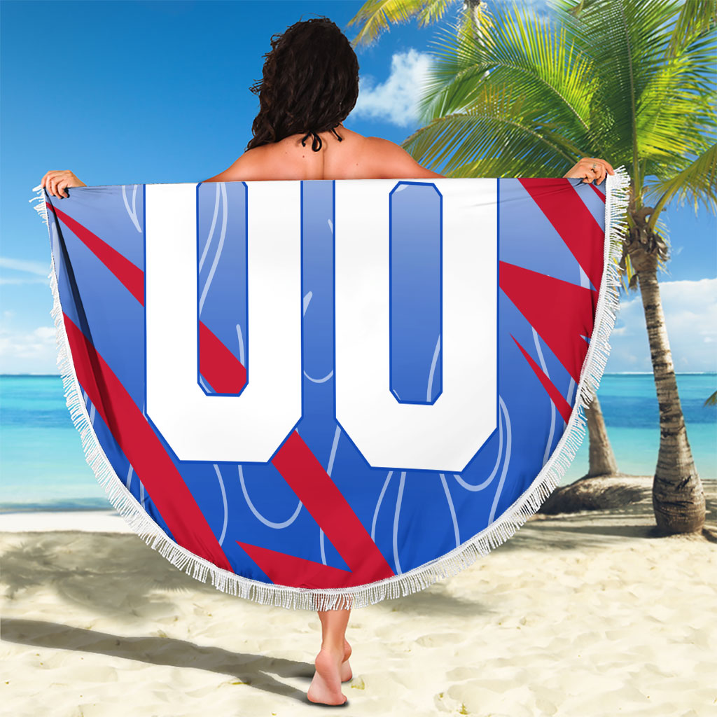 Personalized England Football Beach Blanket Dynamic Lion Athlete Red Blue Flame
