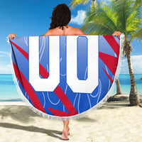 Personalized England Football Beach Blanket Dynamic Lion Athlete Red Blue Flame
