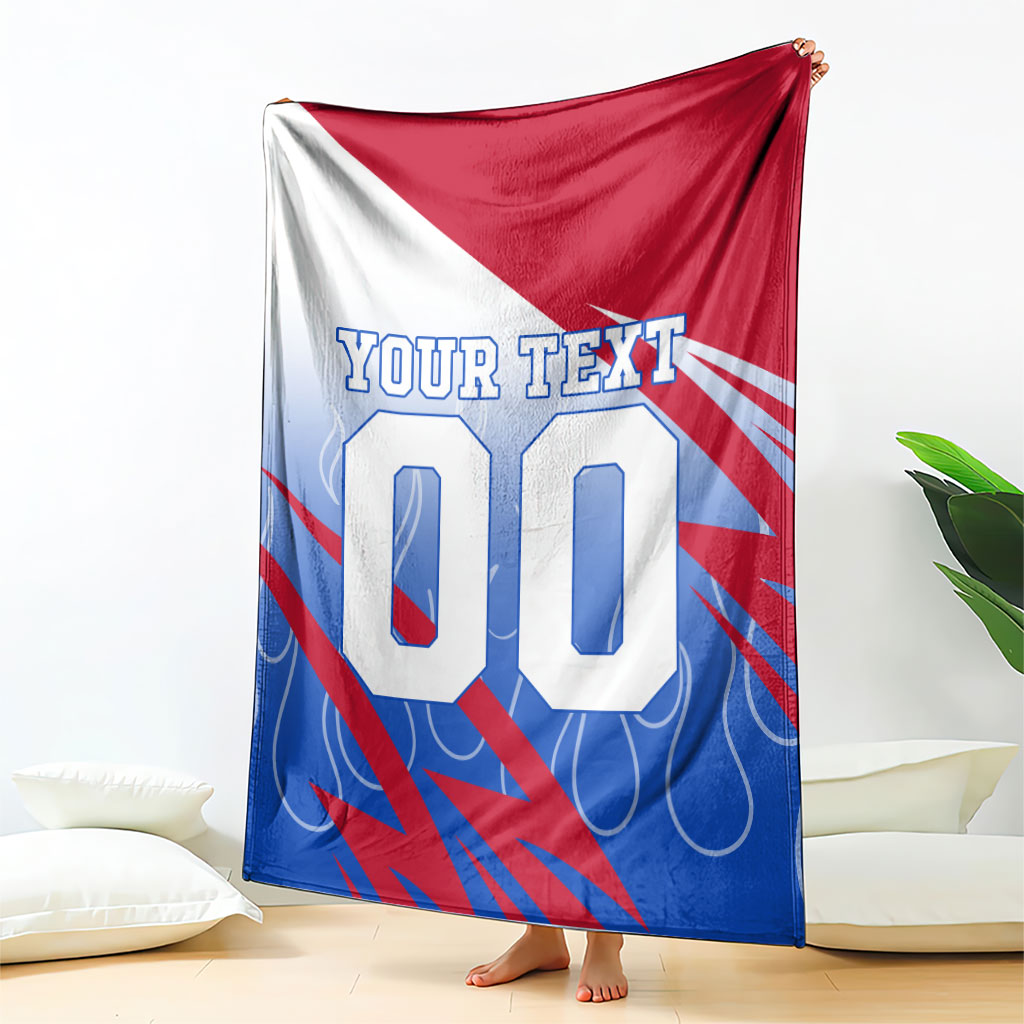 Personalized England Football Blanket Dynamic Lion Athlete Red Blue Flame