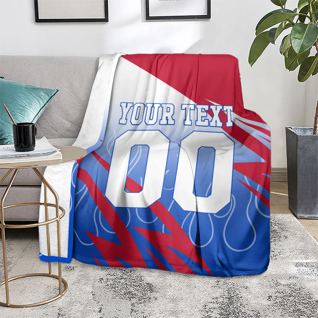 Personalized England Football Blanket Dynamic Lion Athlete Red Blue Flame