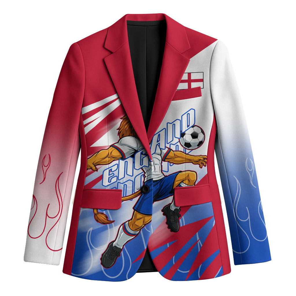 Personalized England Football Blazer Dynamic Lion Athlete Red Blue Flame