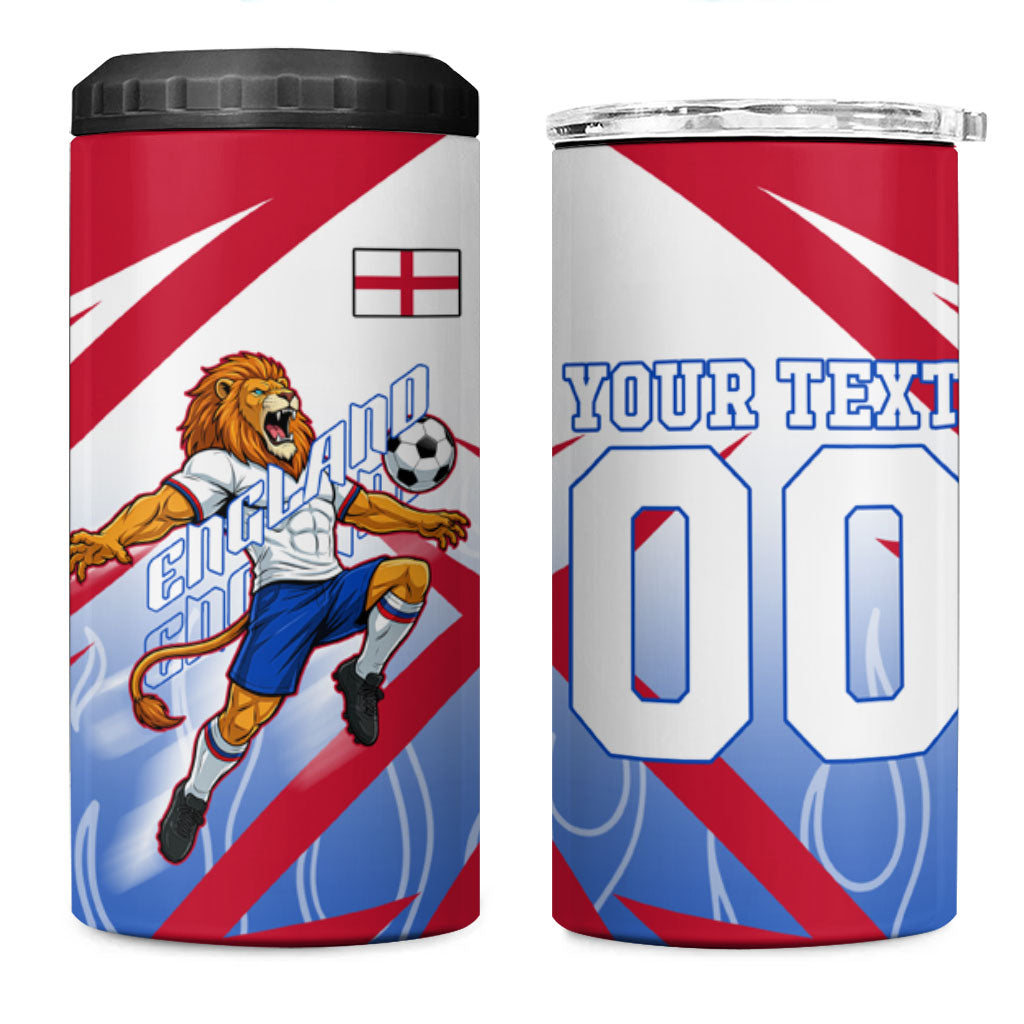 Personalized England Football 4 in 1 Can Cooler Tumbler Dynamic Lion Athlete Red Blue Flame