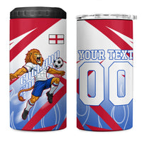 Personalized England Football 4 in 1 Can Cooler Tumbler Dynamic Lion Athlete Red Blue Flame