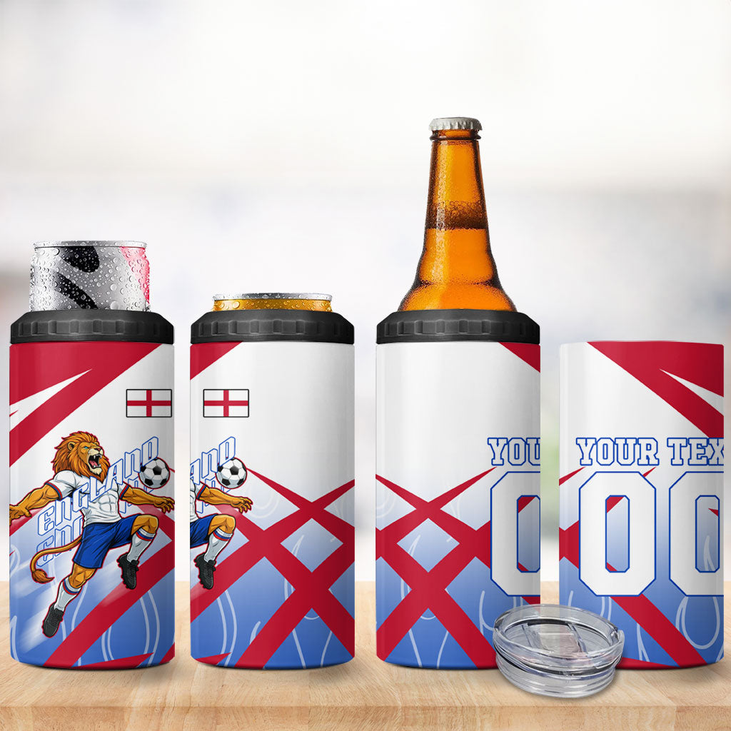 Personalized England Football 4 in 1 Can Cooler Tumbler Dynamic Lion Athlete Red Blue Flame