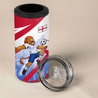 Personalized England Football 4 in 1 Can Cooler Tumbler Dynamic Lion Athlete Red Blue Flame