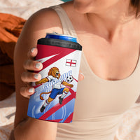 Personalized England Football 4 in 1 Can Cooler Tumbler Dynamic Lion Athlete Red Blue Flame