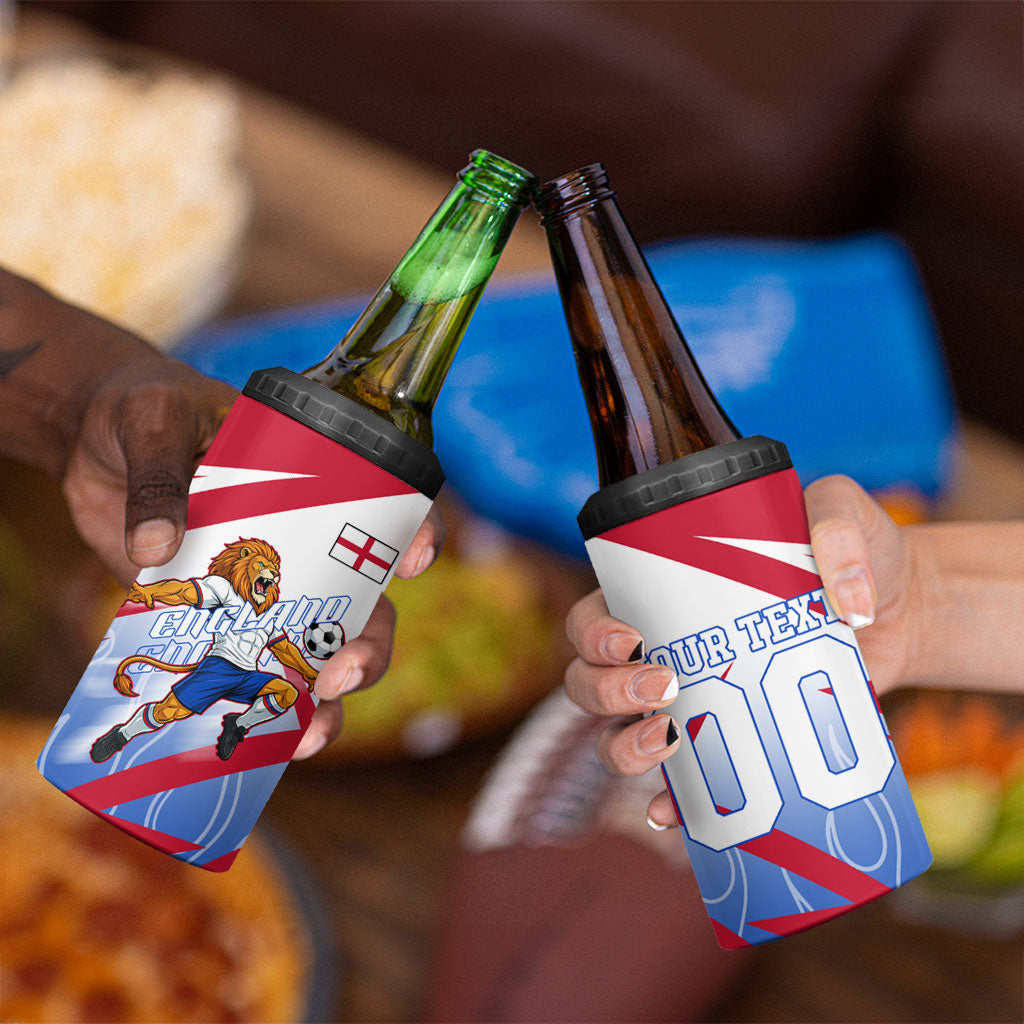 Personalized England Football 4 in 1 Can Cooler Tumbler Dynamic Lion Athlete Red Blue Flame