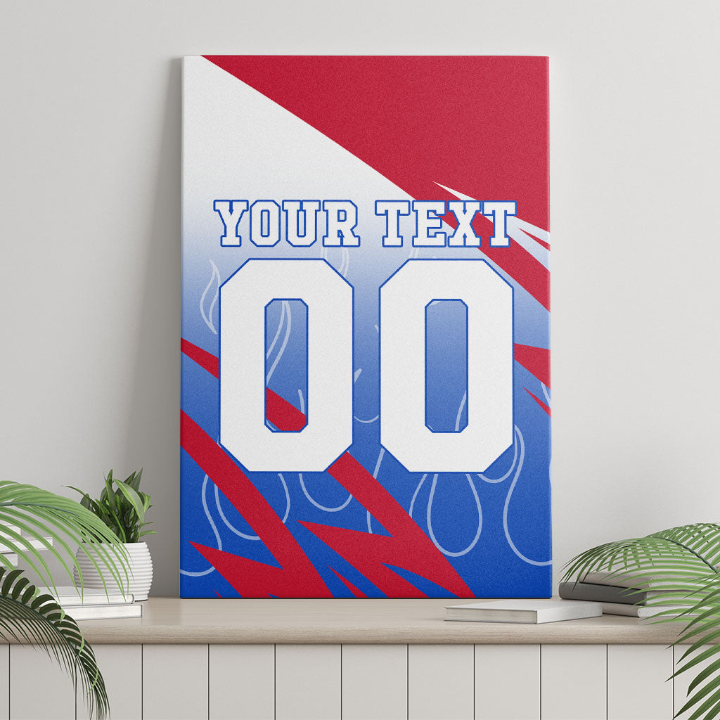 Personalized England Football Canvas Wall Art Dynamic Lion Athlete Red Blue Flame