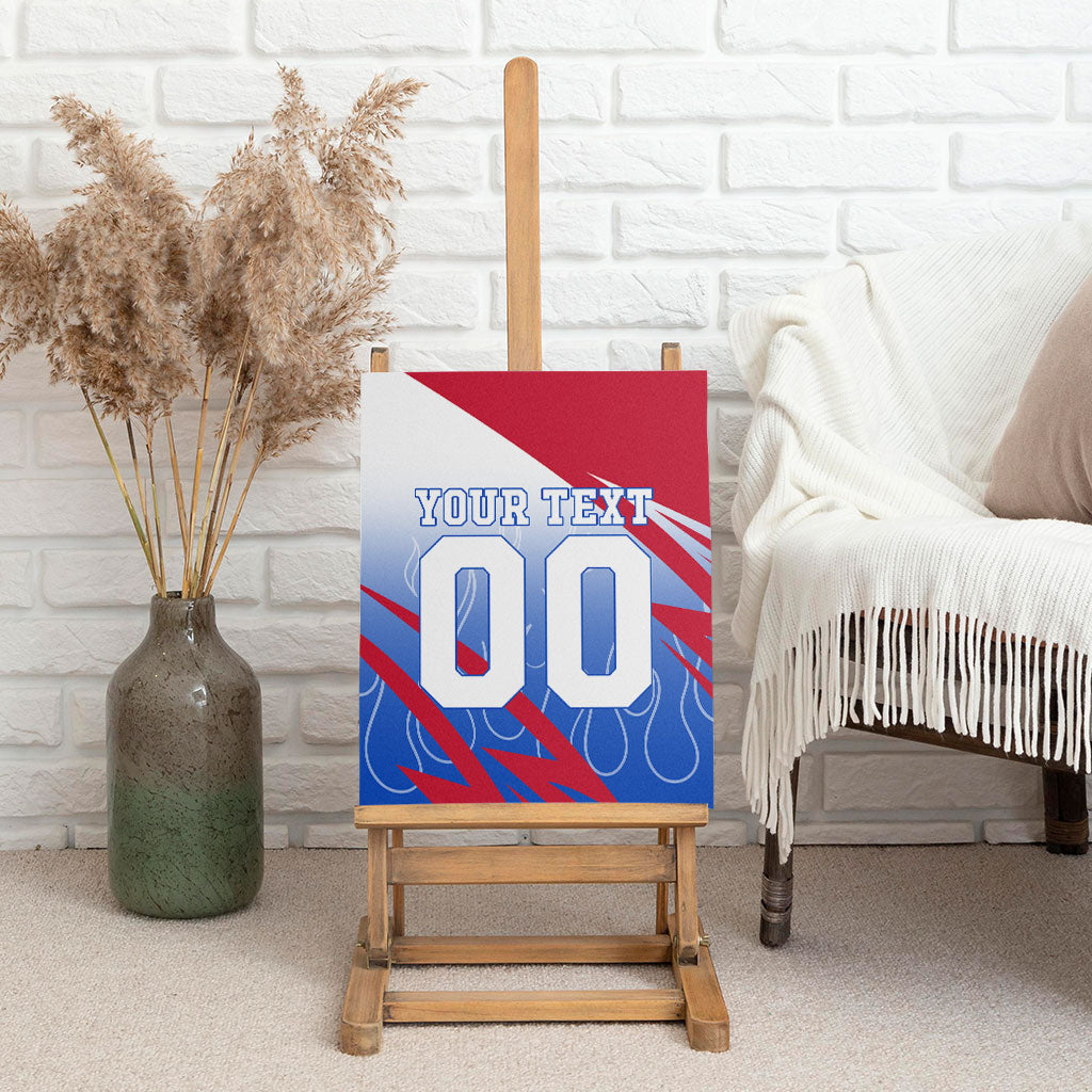 Personalized England Football Canvas Wall Art Dynamic Lion Athlete Red Blue Flame