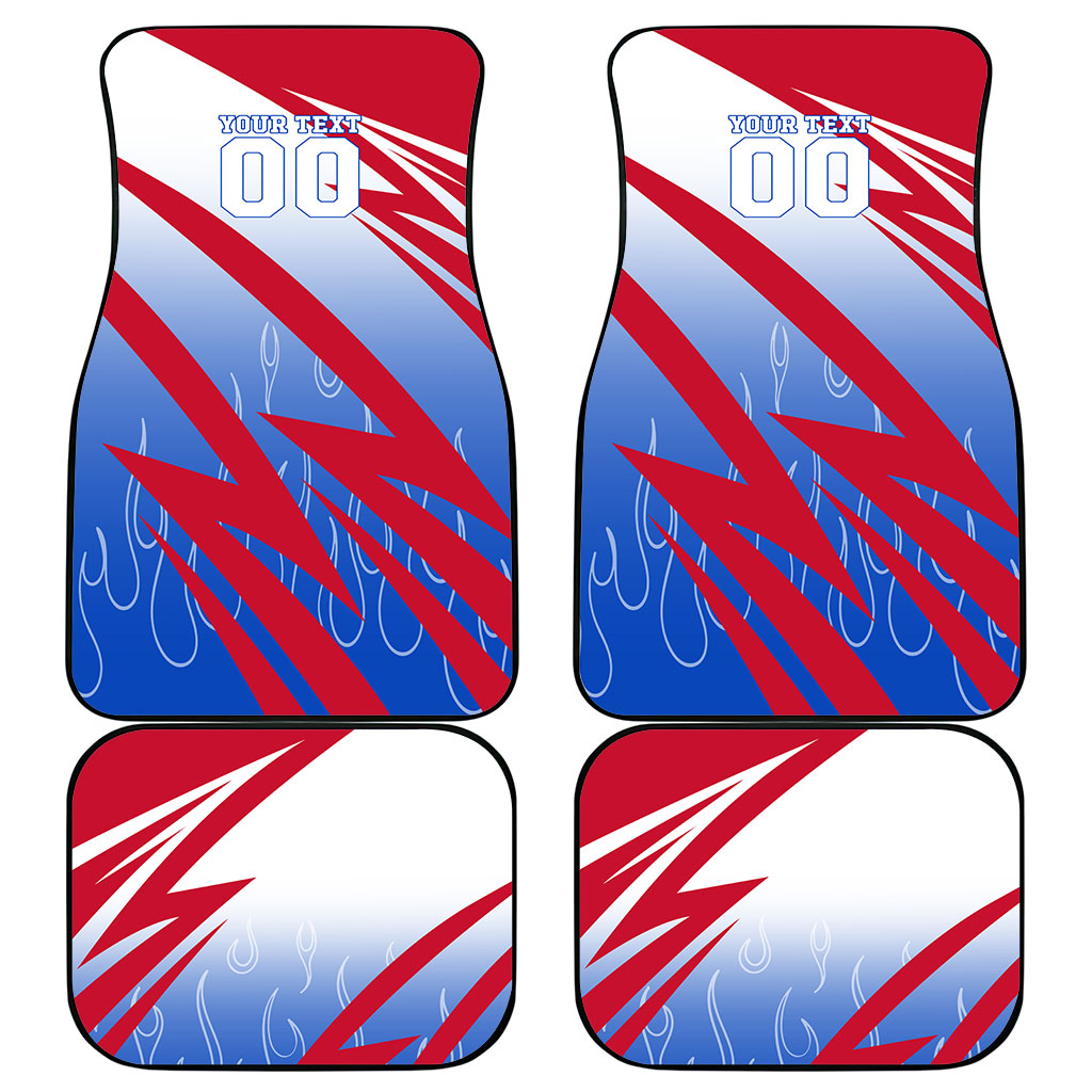 Personalized England Football Car Mats Dynamic Lion Athlete Red Blue Flame