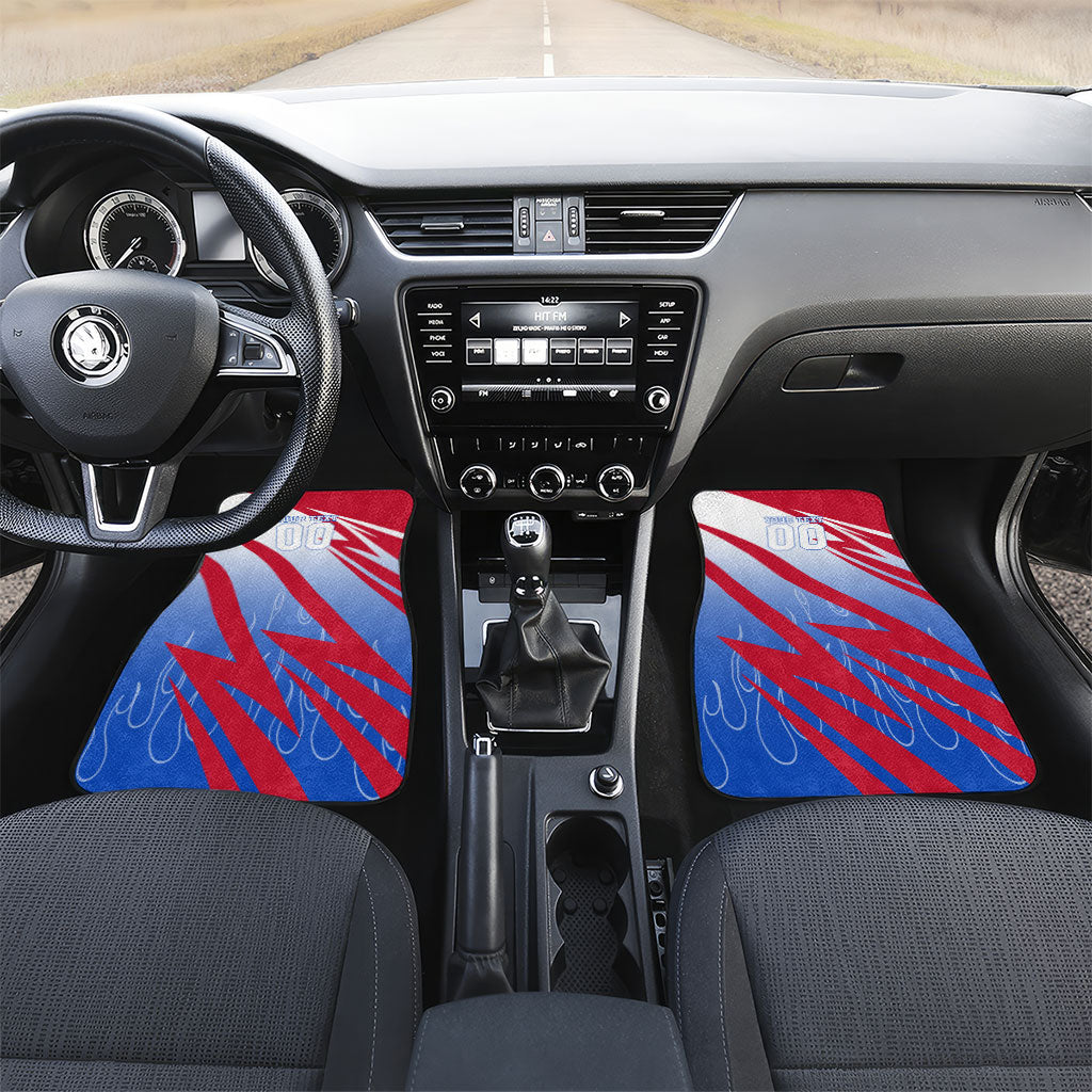 Personalized England Football Car Mats Dynamic Lion Athlete Red Blue Flame