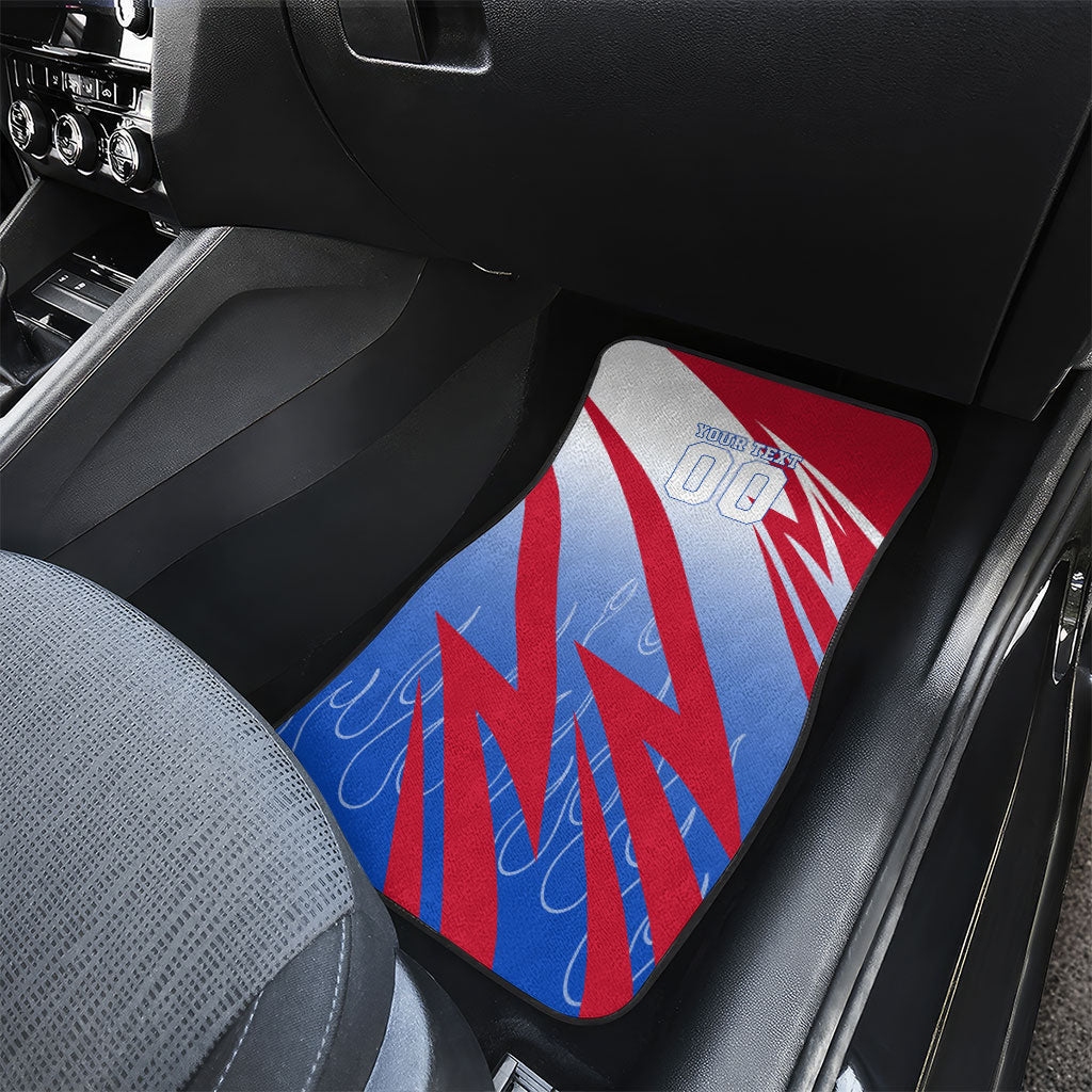 Personalized England Football Car Mats Dynamic Lion Athlete Red Blue Flame