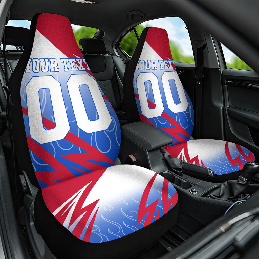 Personalized England Football Car Seat Cover Dynamic Lion Athlete Red Blue Flame