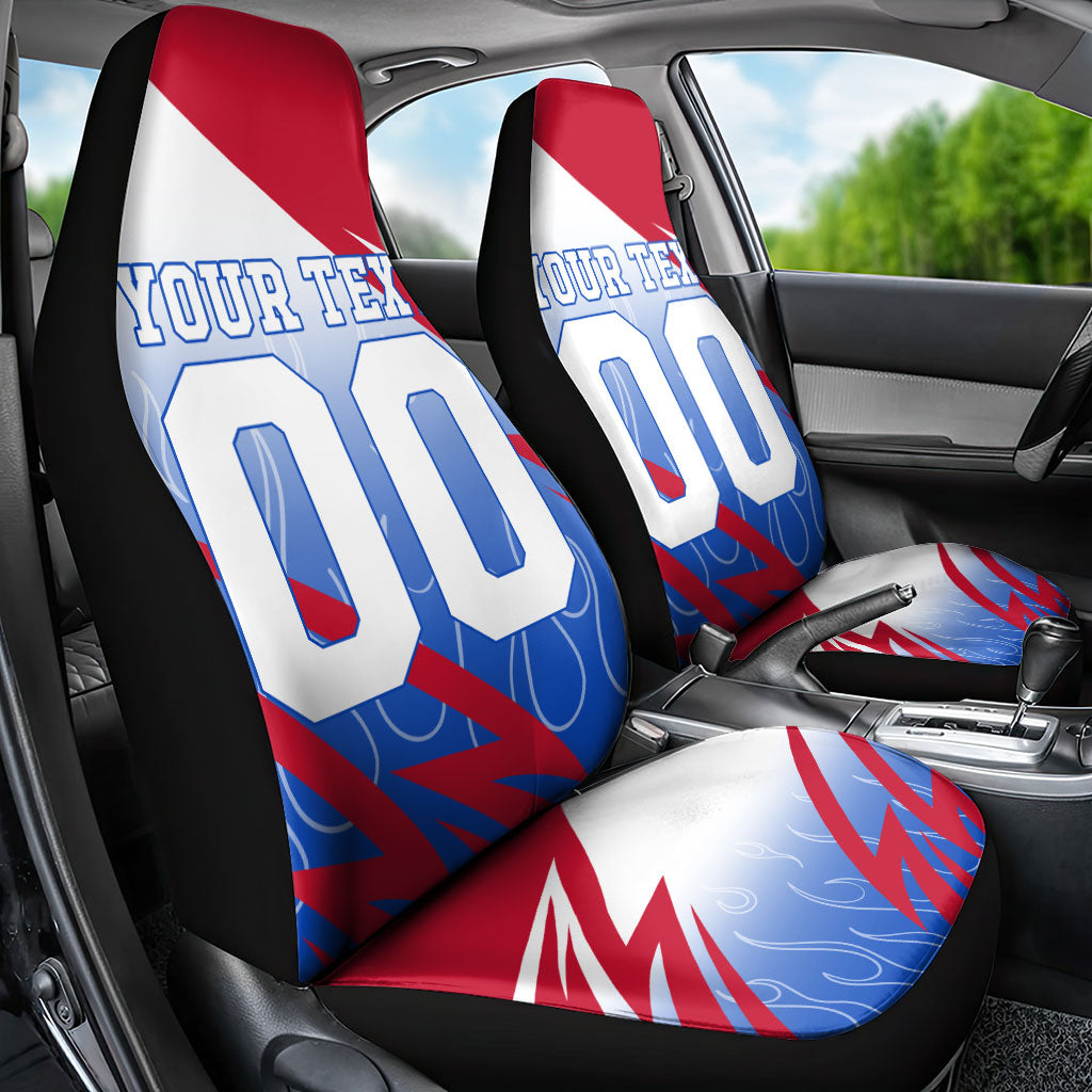Personalized England Football Car Seat Cover Dynamic Lion Athlete Red Blue Flame