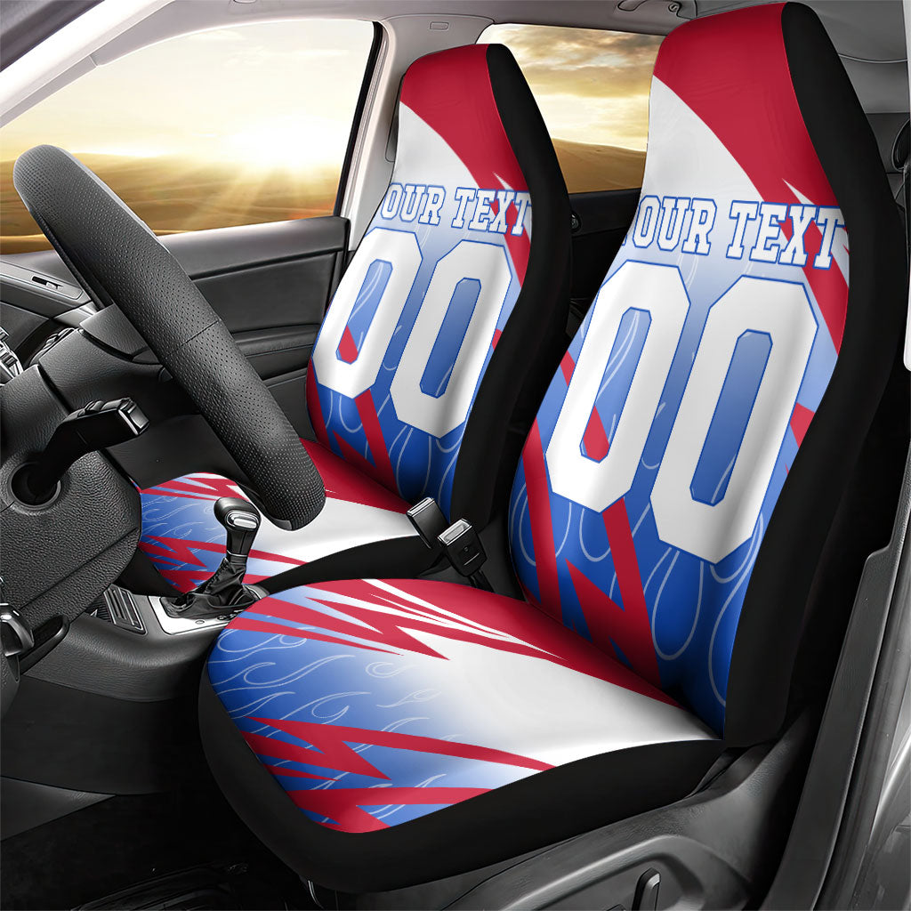 Personalized England Football Car Seat Cover Dynamic Lion Athlete Red Blue Flame