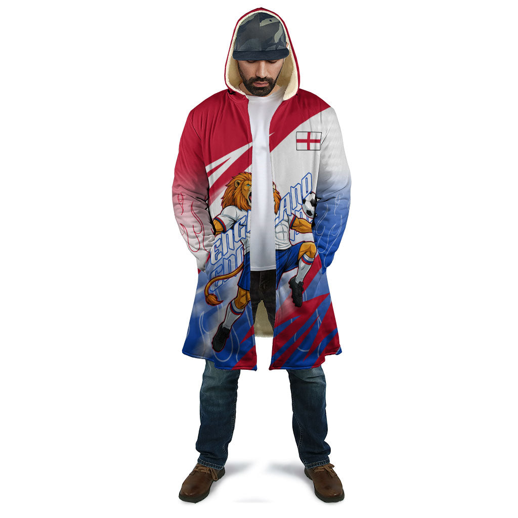 Personalized England Football Cloak Dynamic Lion Athlete Red Blue Flame