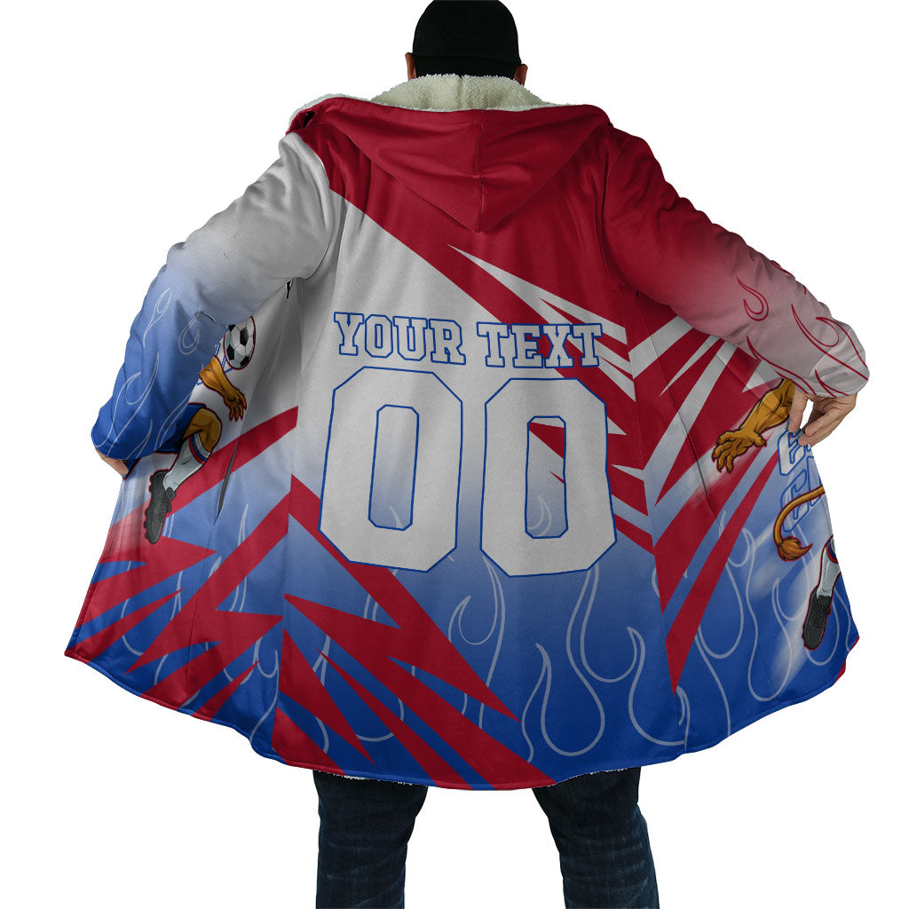 Personalized England Football Cloak Dynamic Lion Athlete Red Blue Flame