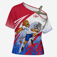 Personalized England Football Cross Shoulder Shirt Dynamic Lion Athlete Red Blue Flame