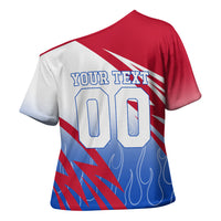 Personalized England Football Cross Shoulder Shirt Dynamic Lion Athlete Red Blue Flame