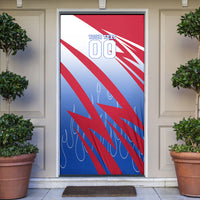 Personalized England Football Door Cover Dynamic Lion Athlete Red Blue Flame