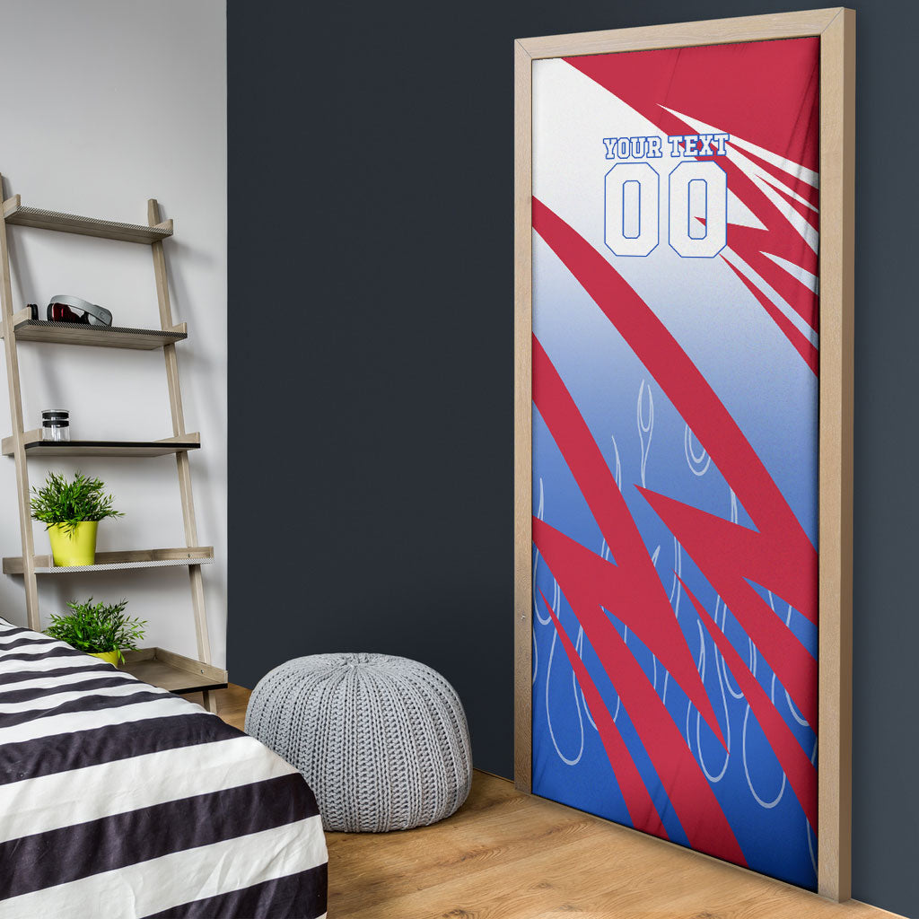 Personalized England Football Door Cover Dynamic Lion Athlete Red Blue Flame