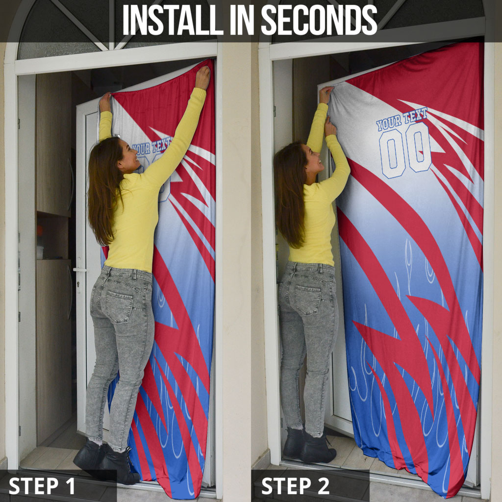 Personalized England Football Door Cover Dynamic Lion Athlete Red Blue Flame