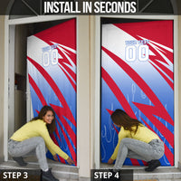 Personalized England Football Door Cover Dynamic Lion Athlete Red Blue Flame