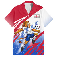 Personalized England Football Hawaiian Shirt Dynamic Lion Athlete Red Blue Flame
